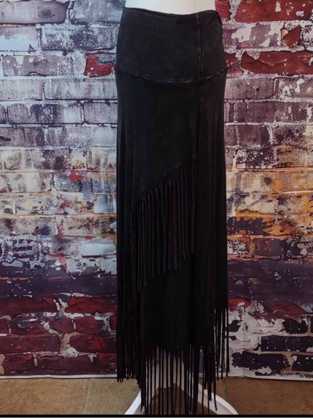 T Party Fashion Black Fringe Suede Maxi Skirt